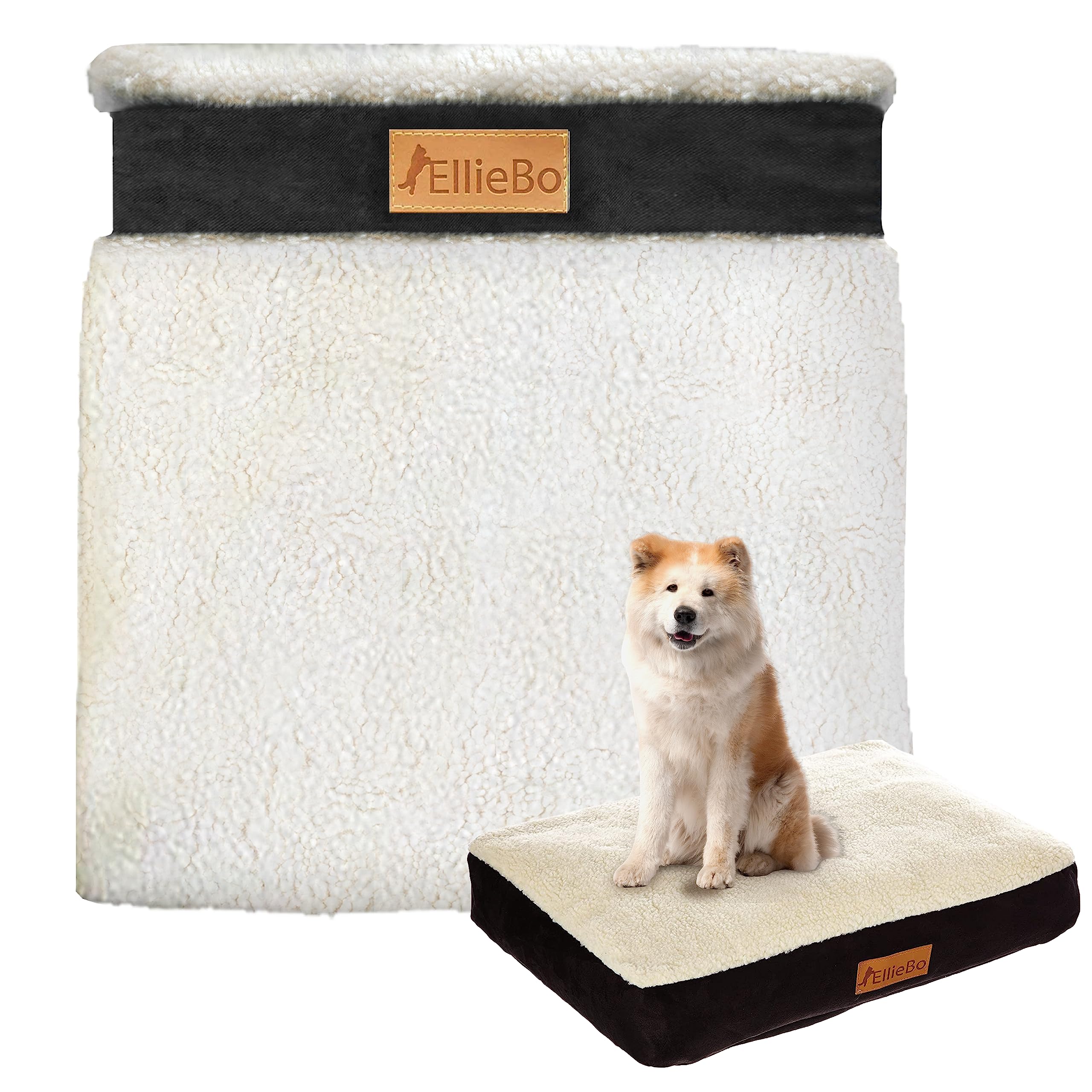 Ellie-Bo XL Memory Foam Dog Bed Cover for 42-inch Dog Cage/Crate - Black Faux Suede/Sheepskin