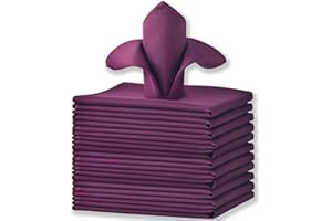 Cieltown Polyester Cloth Napkins 1-Dozen, Solid Washable Fabric Napkins Set of 12, Perfect for Weddings, Parties, Holiday Dinner (20 x 20-Inch, Egg Plant)