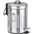 WENKO Step Trash Can with Lid and Pedal, Retro Metal Garbage Bin, for Bathroom, Kitchen, Office, Soft Close, 0.79 Gallon, 6.7 x 10.6 x 6.7 in, Gray