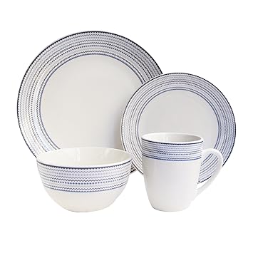 American Atelier 7083-16-RB Cadence Dinnerware Set, 10.5 x 10.5, White/Blue