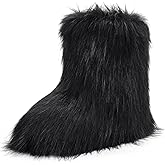 CEPEPRIN Women's Faux Fur Boots Furry Fuzzy Snow Boots Fluffy Winter Boot Warm Comfortable Mid-Calf Boot Outdoor Indoor Flat Shoes