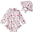Infant Baby Girl Swimsuit One-Piece Long Sleeve Rash Guard with Hat Set Floral Zipper Bathing Suit Leopard Beach Wear