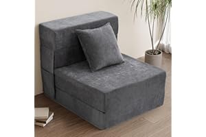 HOMFINE Folding Sofa Bed - Convertible Sleeper Chair with Pillow, Fold Out Couch, Memory Foam Floor Mattress, Futon Couch, Lazy Sofa for Living Room/Dorm/Guest Room/Home Office, Single, Grey