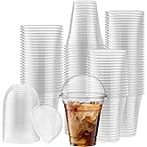 [50 Sets - 12 Oz] Crystal Clear Plastic PET Cups With Dome lids for Iced Coffee, Cold Drinks, Milkshake, Slush Cups, Smoothy's, Slurpee, Party's, Plastic Disposable Cups