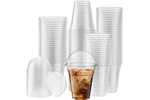 [50 Sets - 12 Oz] Crystal Clear Plastic PET Cups With Dome lids for Iced Coffee, Cold Drinks, Milkshake, Slush Cups, Smoothy'