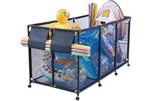VEVOR Pool Storage Bin, 69 x 32 x 35 in, Rolling Pool Float Storage Organizer with Side Pockets & Noodles Holder, Durable Met