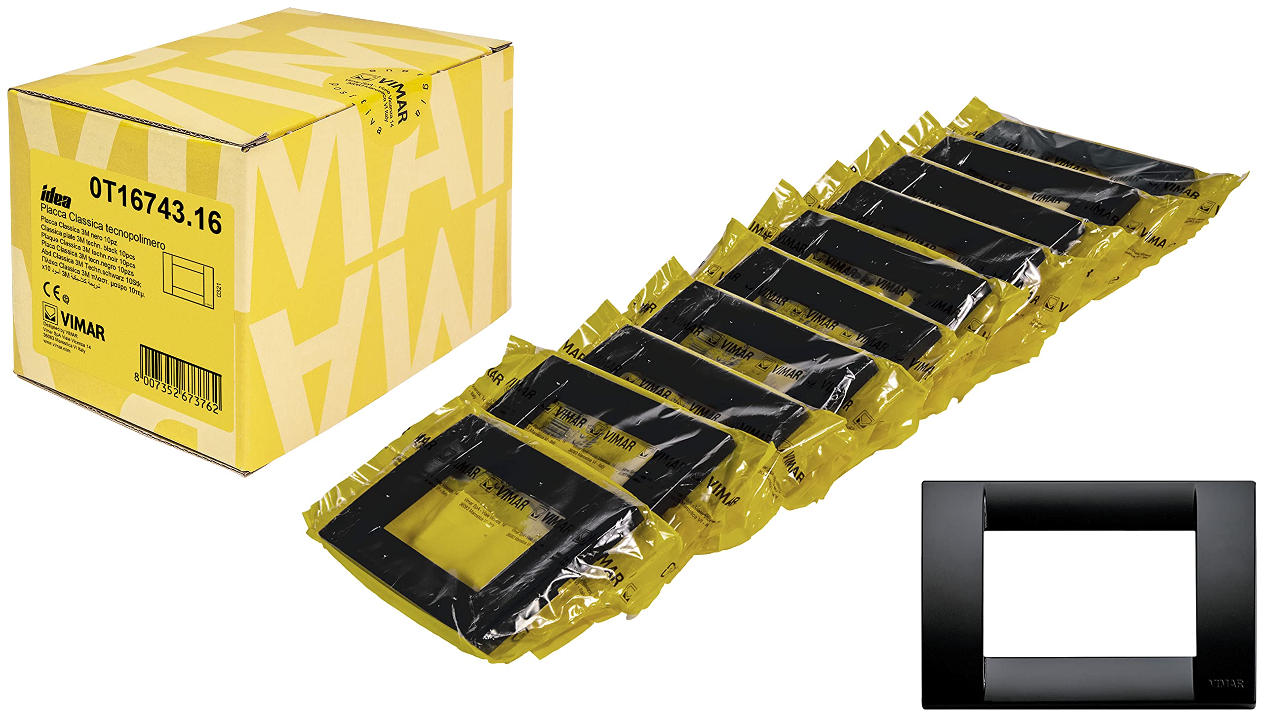 Vimar Idea 0T16743.16 Classic Plate 3 Modules Technopolymer, Pack of 10, Black