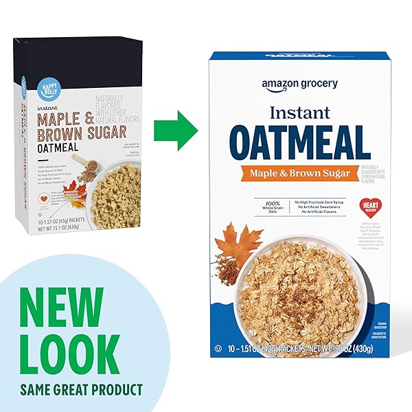 AMAZON GROCERY, MAPLE & BROWN SUGAR INSTANT OATMEAL, 15.1 OZ, 10 CT