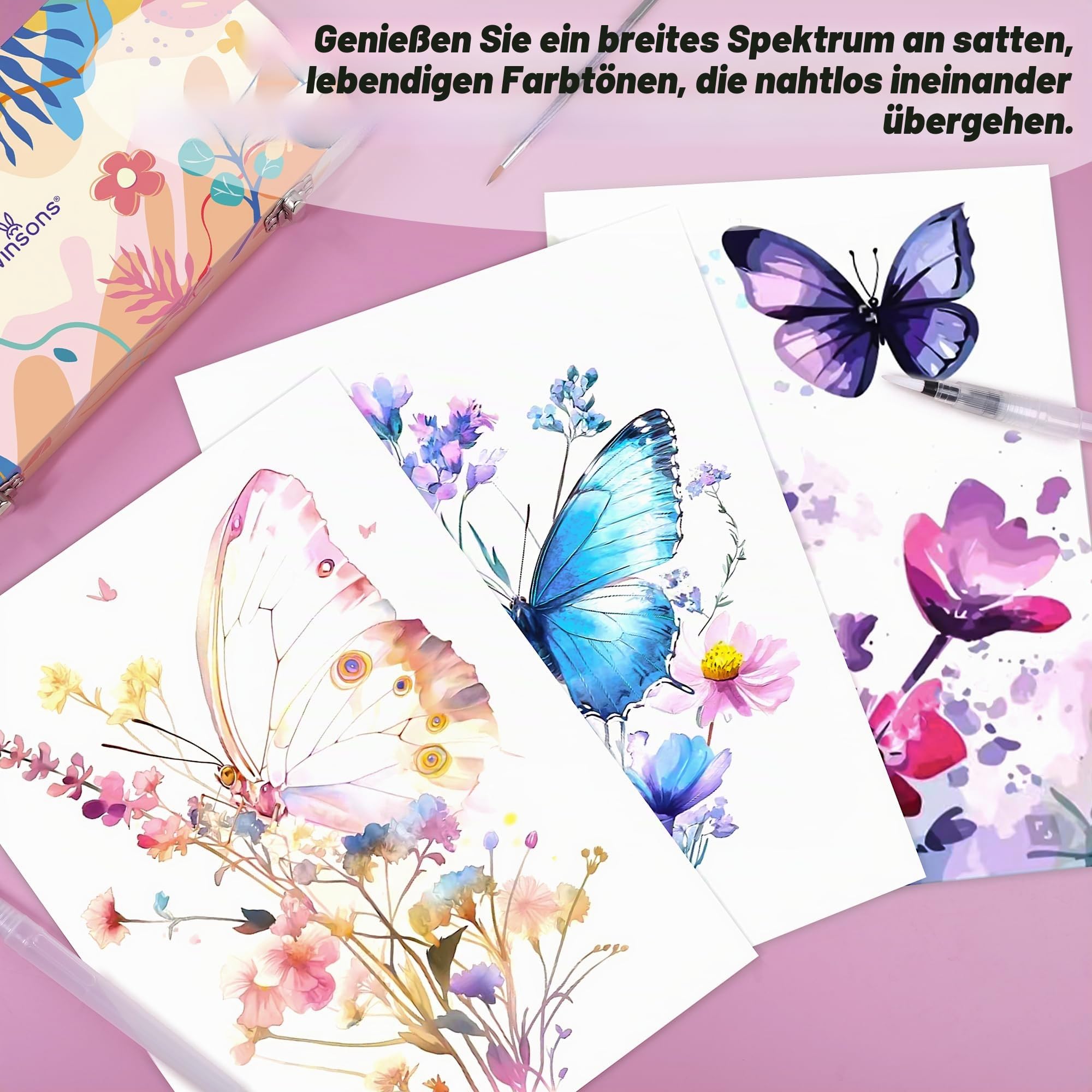 WINSONS Wasserfarbkasten 138 lebendige Farben, Mini-Palette, Pinseln und Aquarellblättern, Ungiftig und Hochpigmentiert 6