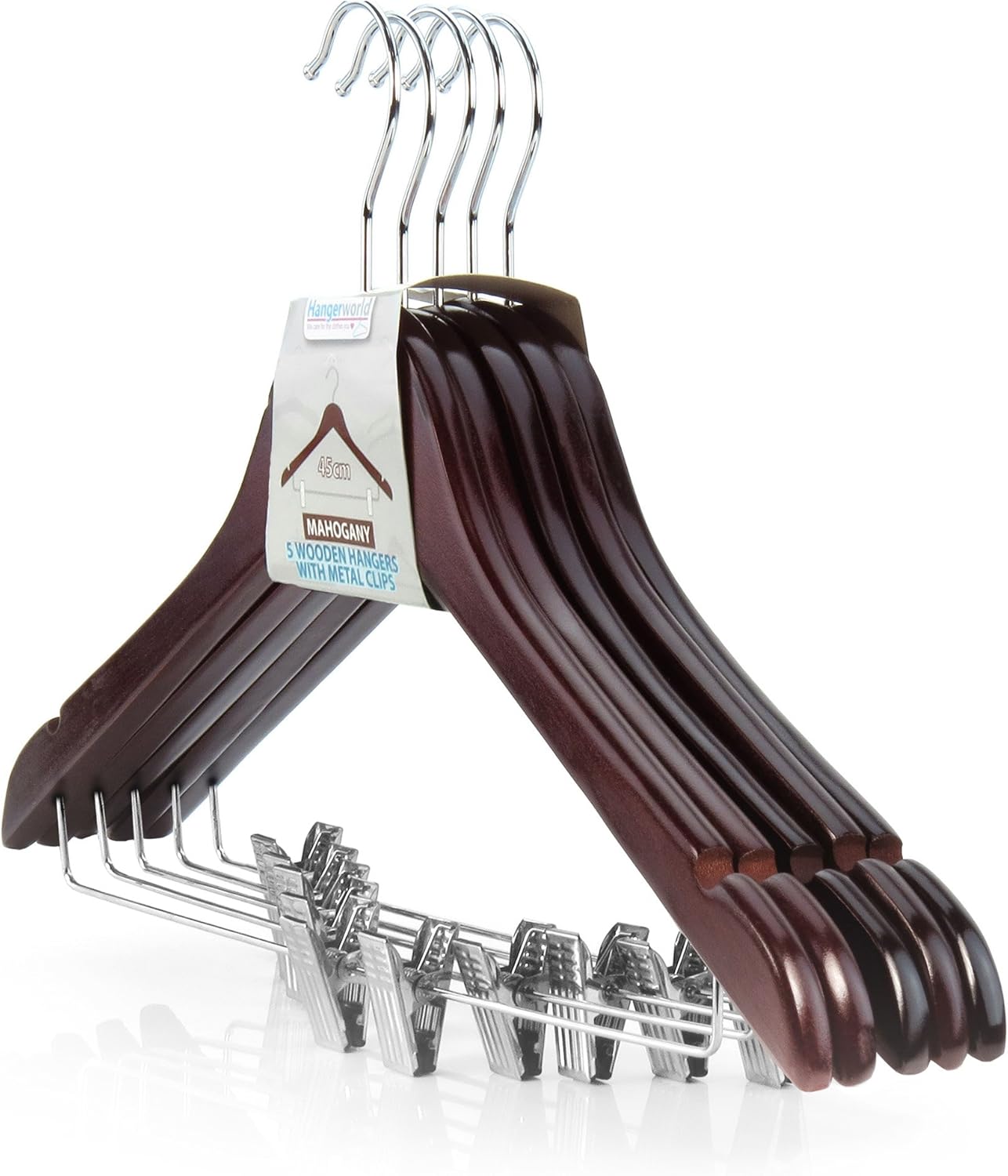 Hangerworld 45cm Mahogany Wooden Clothes Hangers with Trouser/Skirt