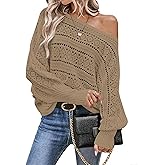 GraceSelect Womens Off Shoulder Sweaters, Cute Batwing Crochet Sexy Slouchy Sweater Tops, Fall Fashion 2025 Trendy Clothes