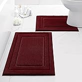 HOMEIDEAS Bathroom Rugs Sets 2 Piece, Super Soft and Absorbent Non Slip Microfiber U-Shaped Toilet Bath Mat Set (20"x32"+U20 x24, Burgundy Red)