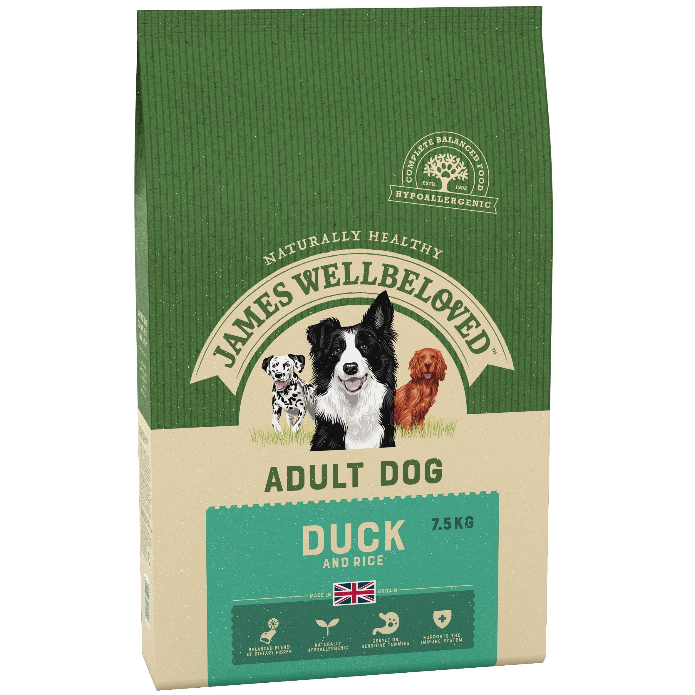 James Wellbeloved Complete Dry Adult Dog Food Duck and Rice, 7.5 kg
