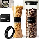KIVY Airtight glass jars with transparent Glass Lid [2x 60oz] Glass airtight food storage containers - Pasta containers storage - Spaghetti container - Pasta containers for pantry flour Jar
