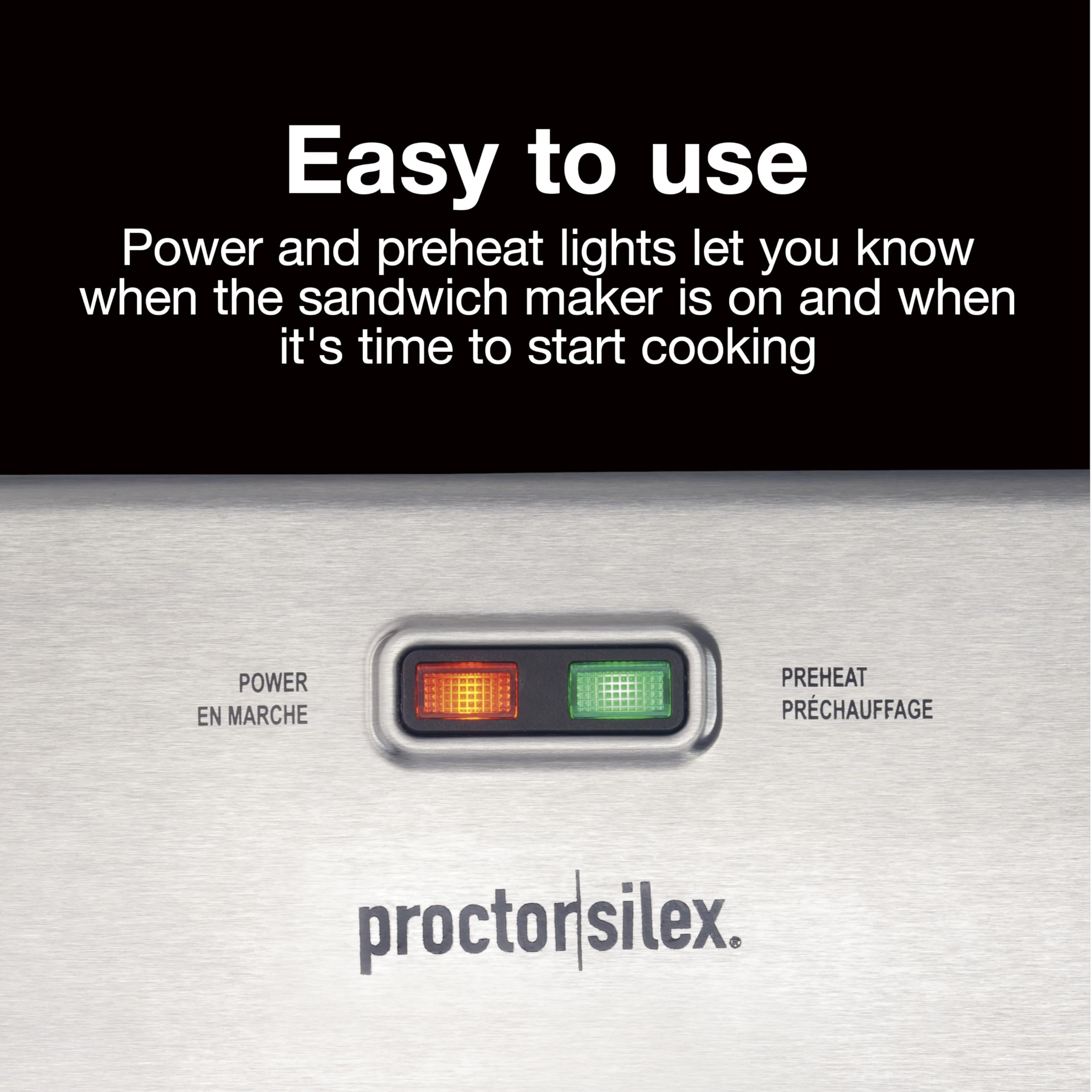 Proctor Silex Deluxe Hot Sandwich Maker With Easy-Clean Durable PFAS-Free Nonstick Ceramic Plates, Fits up to 2 Grilled Cheese, Ruebens, Tortas or Subs, Stainless Steel (25415MN)