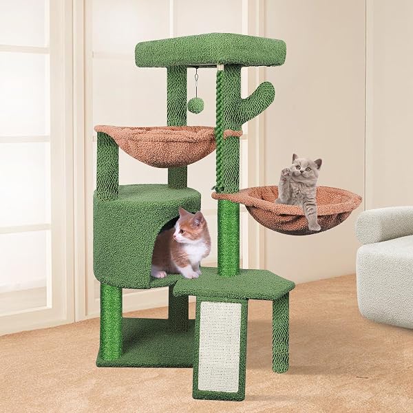 WANG XIN THREE LAYER CAT TREE WITH CAT CONDO SCRATCH PAD AND TWO HAMMOCKS,GREEN …