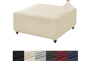 ANWUCHEN Ottoman Cover Square-Stretch Knitted Jacquard Square Ottoman Cover -Soft Square Ottoman Covers Slipcover -Thick Storage Ottoman Cover Foot Stool Cover with Elastic Bottom X-Large Beige