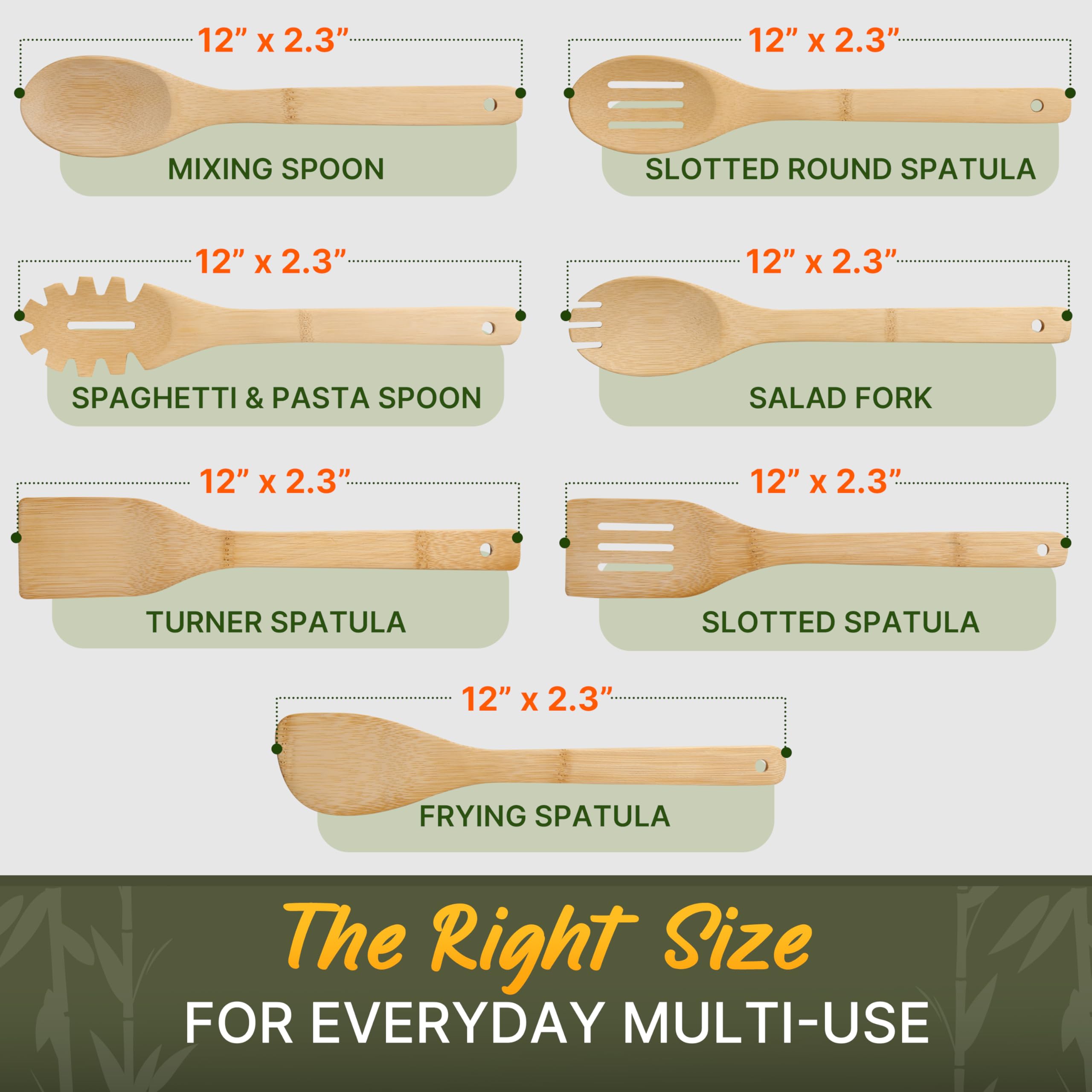 Wooden Utensil Set, Bamboo Utensils – 7 PCs Wood Spoons for Cooking, Easy to Clean, Sturdy, Lightweight & Heat Resistant