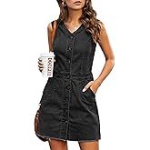 LookbookStore Women Sleeveless V Neck Button Down Frayed Hem Short Denim Dress