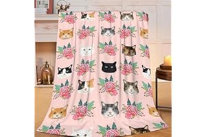 CITARI Pink Cat Blanket Gifts for Girls Women Cute Cats Fleece Blankets Soft Warm Animal Flowers Throw Cozy Flannel Plush Stuff Throws for Kids Adults Bed Couch Bedding Decor 50"x40"