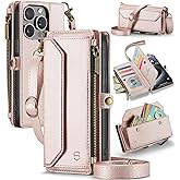 Strapurs Wallet Case Compatible with iPhone 15 Pro Max RFID Blocking 10-Card Holder Soft PU Leather Magnetic Snap Shoulder Strap Zipper Pocket Phone Case Fit for iPhone 15 Pro Max 6.7" - Rose Gold
