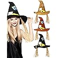 Ramede 3 Pcs Halloween Scarecrow Hat Felt Scarecrow Costume Accessory Straw Witch Sunflower Wizard Hat Halloween Raggedy Hat for Cosplay Party Accessory Adult Men Women, Multicolor