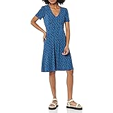 Amazon Essentials Women's Short Sleeve V-Neck Gathered Fit and Flare Dress