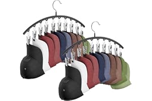 CUIPINGOO Hat Hangers for Closet, Metal 2 Pack Hat Organizer Holder for Hanger Closet Display, Hat Racks for Baseball Caps w/10 Clips, Hat Holder for Ball Caps & Accessories, for Men Women, Black