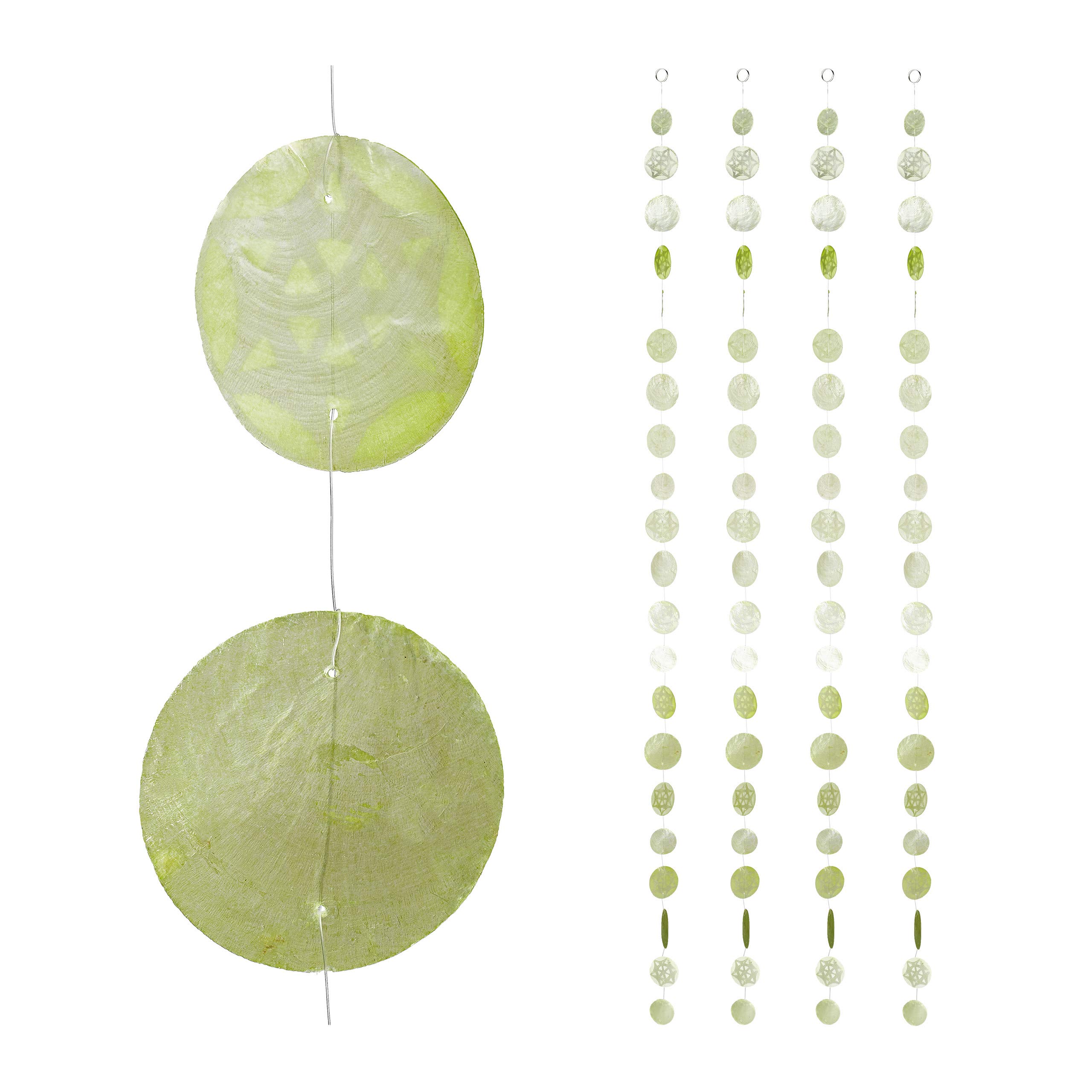 Relaxdays Capiz Garland Set of 4 for Door, Balcony or Window, Seashell Curtain, 180 cm Long, Star, Light Green, 10027977_470
