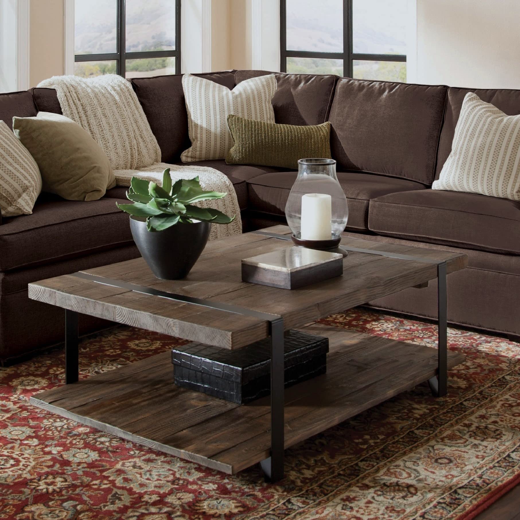 Photo 1 of ****PARTIAL SET BOX A ONLY***
Alaterre Furniture Modesto 48-Inch Reclaimed Wood Coffee Table, Rustic Natural Pine Finish with Metal Strap Legs, Powder-Coated Steel Base, Protective Felt Pads, Ideal for Living Room and Accent Decor