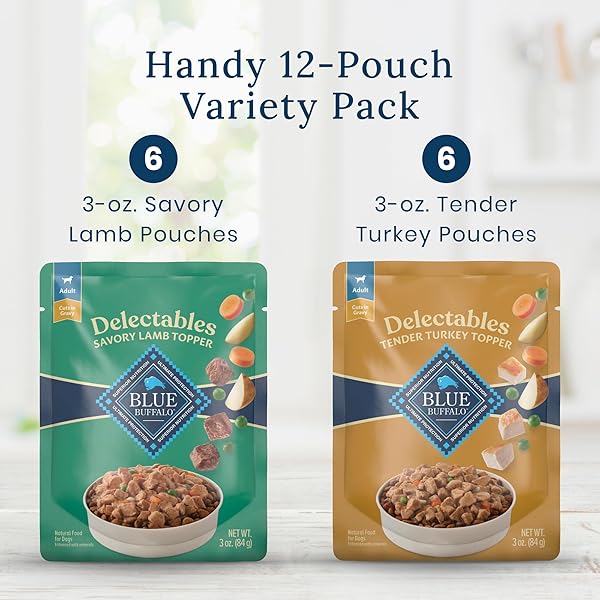 BLUE BUFFALO DELECTABLES NATURAL WET DOG FOOD TOPPER VARIETY PACK, LAMB & TURKEY DINNER 3OZ (12 PACK – 6 OF EACH FLAVOR)