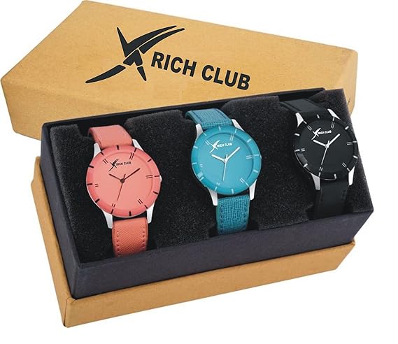 Rich Club Quartz Movement Analogue Multicolour Dial Womens Watch -(PICSO-605COMBO) Pack of 3