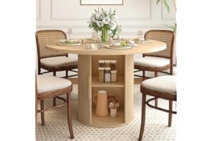 weselon 47 inch Round Dining Table for 4, Kitchen Table Dinner Table with 2-Layer Storage Shelf and Wood Slide Door for Home Dining Room Living Room (Natural)