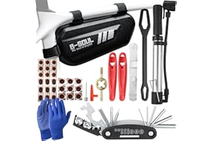 CALAMARIKEY Complete Bike Repair Kit with Waterproof Bag & Stable Foot-Peg Tire Pump | Essential Bicycle Tool, Patch Kit & Multi Tool for Road, Mountain Bike Emergency Roadside Maintenance