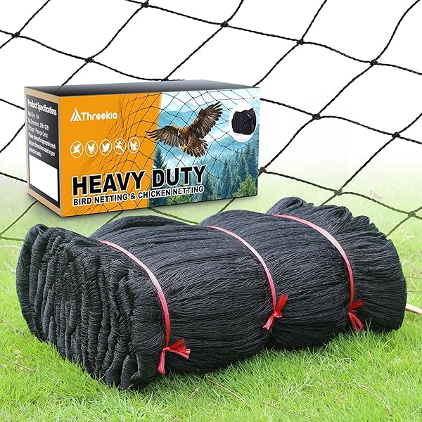 HEAVY DUTY AVIARY NETTING 25X50 FT, 1″ MESH REINFORCED HDPE POULTRY NETTING, ANTI-TANGLE BIRD NETTING FOR CHICKEN COOP, HAWK DETERRENT FOR CHICKENS, GARDEN & CROP PROTECTION