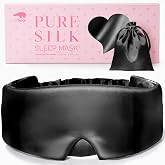 LitBear Silk Sleep Mask for Side Sleeper, Travel, Airplane, Jet Black | 22 Momme Pure Mulberry Silk, Total Blackout, Tangle-Free Adjustable Strap, Portable Bag