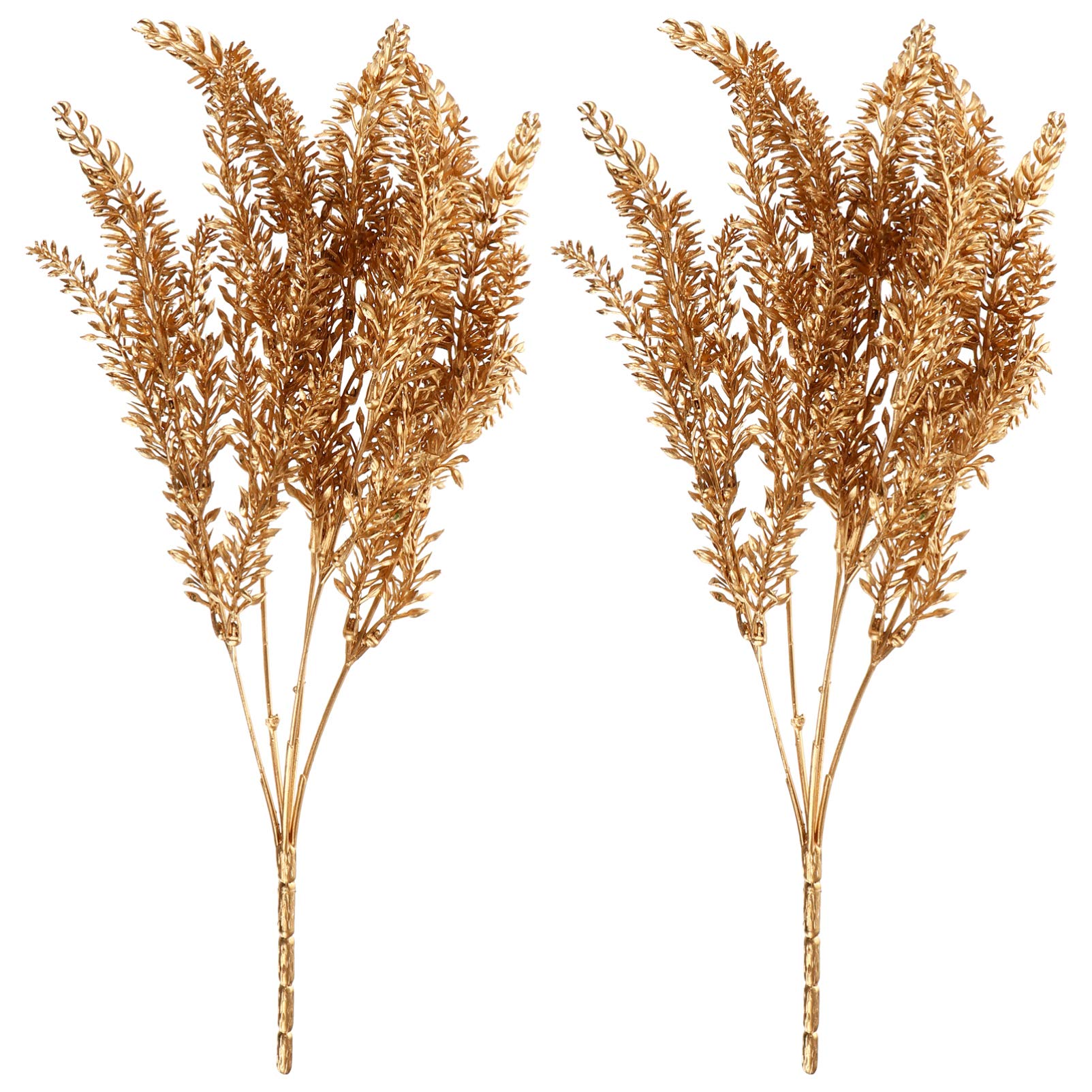 Amosfun 2Pcs Christmas Artificial Shiny Fake Wheat Picks Stems Wedding Floral Bouquet Potted Vase Filler for DIY Home Table Wedding Decor (Golden)