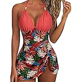 SUUKSESS Women One Piece Swim Dress Tummy Control Swimsuit Tie Knot Bathing Suit