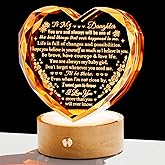 YWHL Meaningful Birthday Gifts for Daughter from Dad Mom, to My Daughter Heart Crystal Keepsake with Colorful Light Base for Mother's Day Christmas Graduation