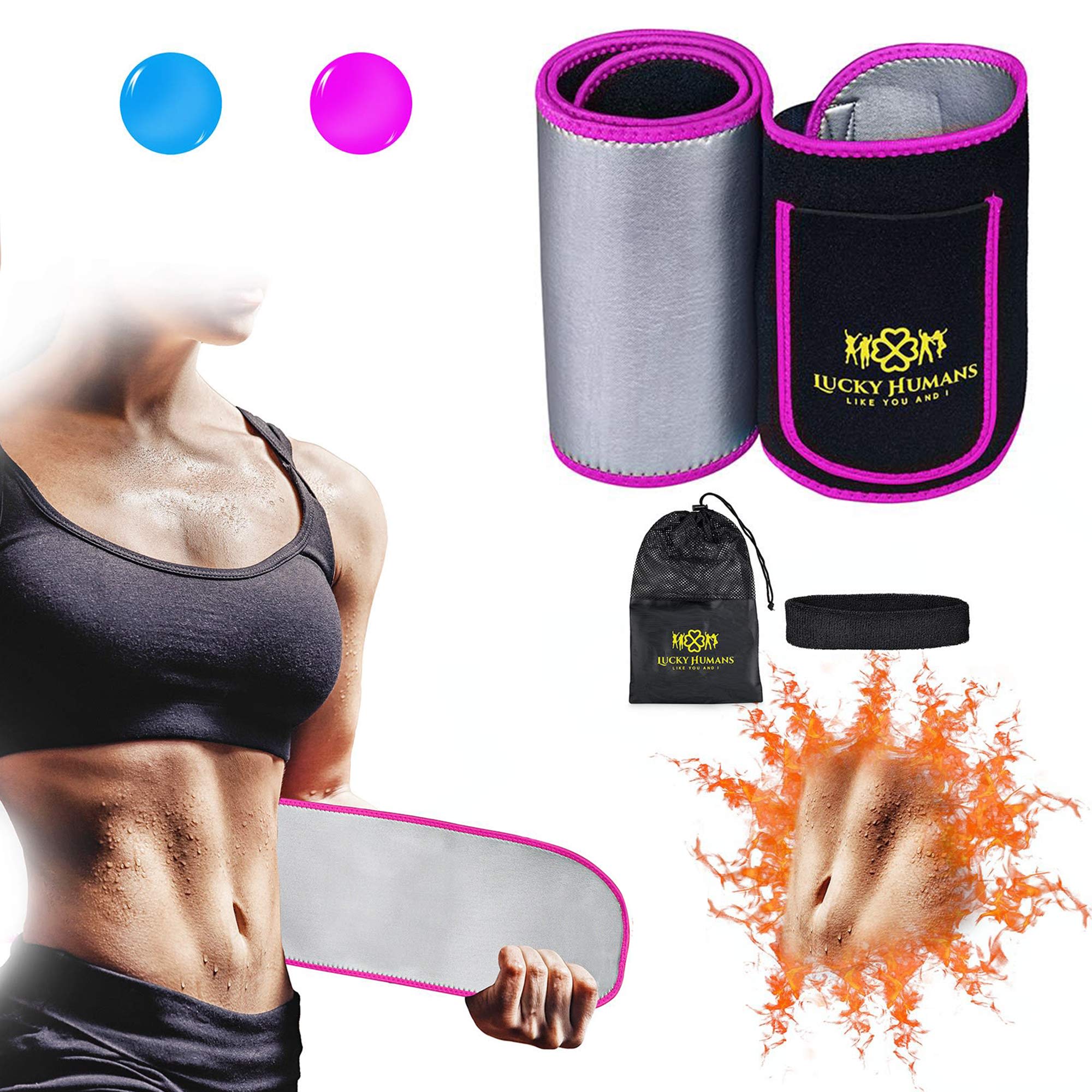 Lucky Humans® High quality 2021 slimming belt for men and women, fat burner for stomach, hula hoop belt, sweat belt, abdominal belt, stomach slimming trainer, sweat belt waist trainer - Pink -