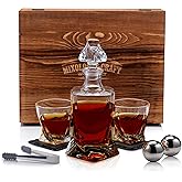 Mixology & Craft Crystal Whiskey Decanter Set 24oz with Whiskey Glasses & Stainless Steel Chilling Stones - Bourbon Glass Gift Set for Men