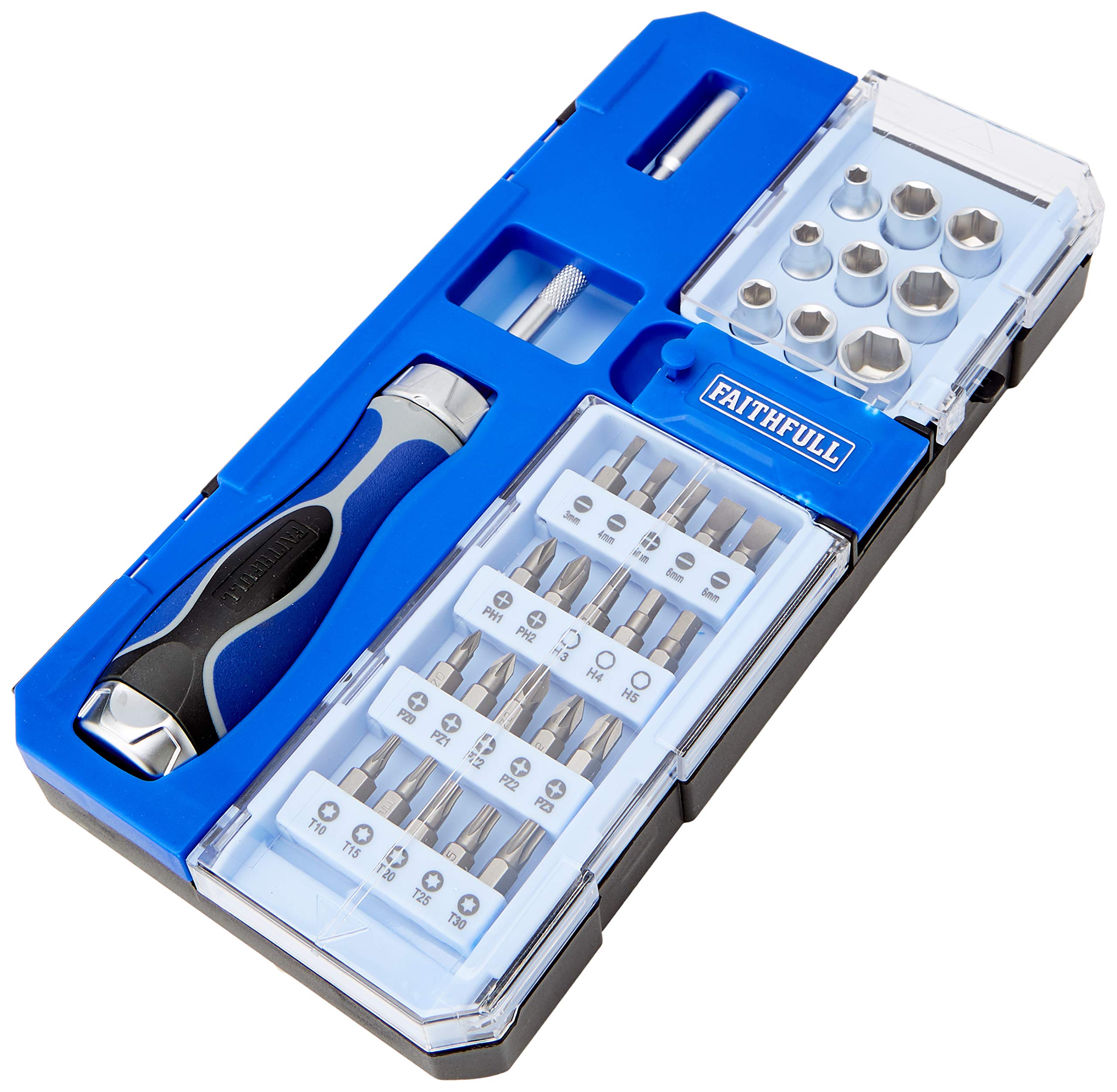 Faithfull SDSET33R Ratchet Screwdriver & Socket Set, 33 Piece