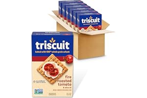 Triscuit Fire Roasted Tomato & Olive Oil Whole Grain Wheat Crackers, Lunch Snacks, Bulk Snack Crackers, 6 - 8.5 oz Boxes