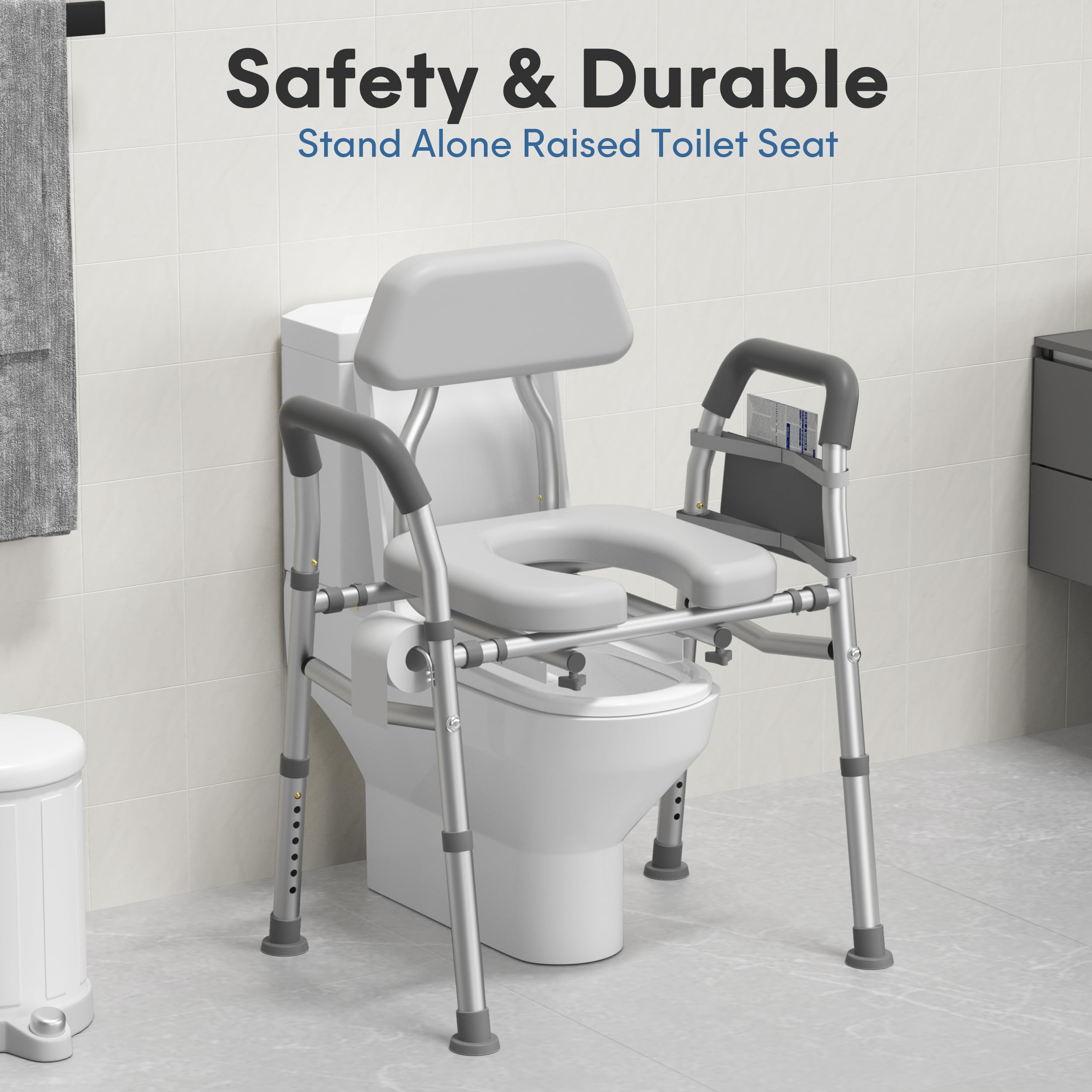 Raised Toilet Seat with Handles 400lb - Adjustable 3 in 1 Commode Chair for Toilet with Arms, Toilet Riser with Handles, Toilet Chair Over Toilet, Handicap Toilet Seat