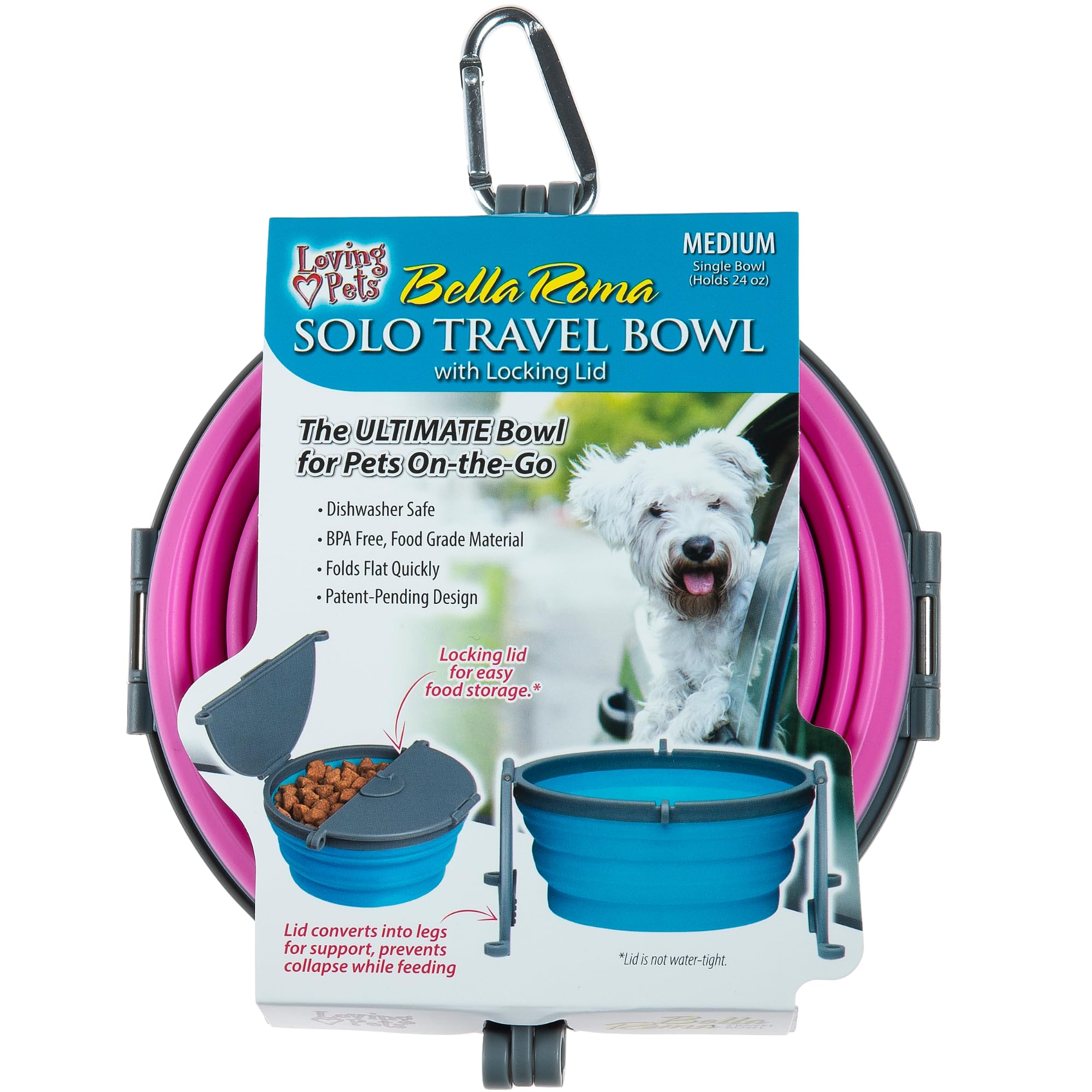 Loving Pets Bella Roma Collapsible Dog Bowls - Silicone Dog Bowls, Foldable Bowl, Puppy Essentials & Hiking Pet Supplies Great for Home & Travel (Pink, Medium)