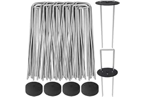 AAGUT 100 Pack Landscape Staples with Gasket Washer Caps, 6 Inch Vapor Barrier Stakes, Metal Garden Stakes Landscape Fabric Staples for Gardening Landscaping, Sod Fence Yard Lawn Ground Weed Mat Pins