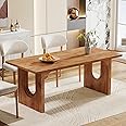 Tribesigns Modern Dining Table for 6 to 8 People, 71" Large Kitchen Dining Table with Wood Pedestal Base, Rectangular Long Dinner Table for Kitchen, Dining Room, Living Room, Rustic Brown