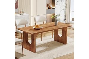 Tribesigns Modern Dining Table for 6 to 8 People, 71" Large Kitchen Dining Table with Wood Pedestal Base, Rectangular Long Dinner Table for Kitchen, Dining Room, Living Room, Rustic Brown