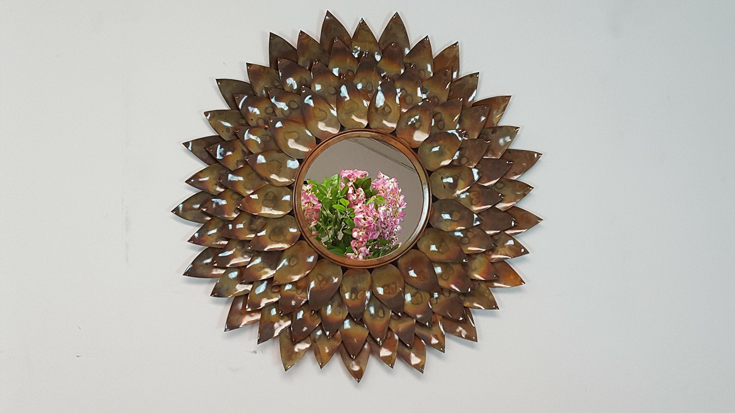 Metal Round Tarnished Flower Petal Wall Mirror - Simply Roka