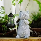 Goodeco Solar Cat Statue Garden Ornament with Lantern 19.5 cm Grey view 7